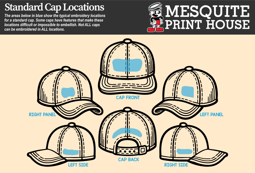 Standard cap embroidery locations